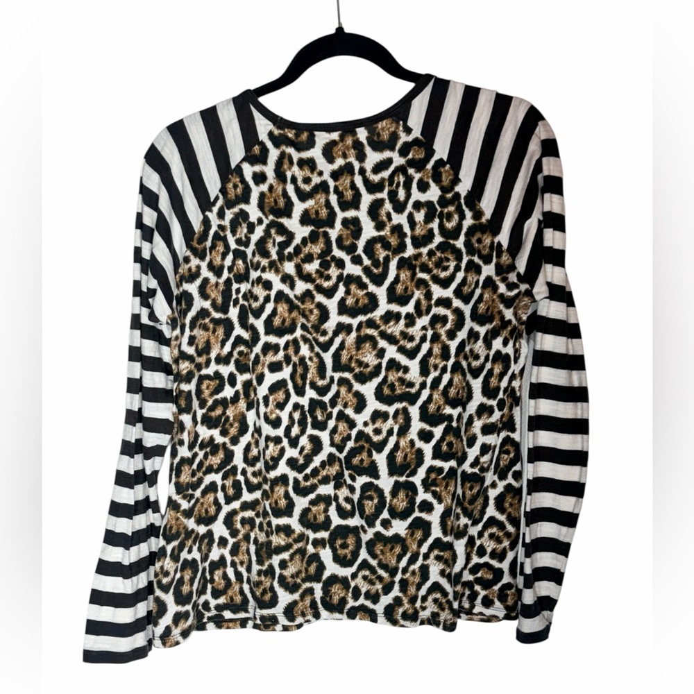 KORS Michael Kors Leopard and Stripe Long Sleeve Top Large - Picture 3 of 3
